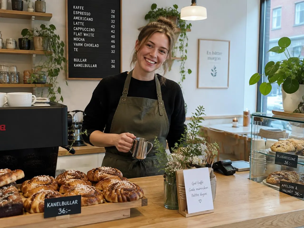 Barista i ett ljust café